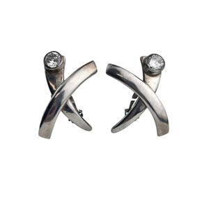 Los Ballesteros Vintage Mexico Sterling Silver Mexico Quartz Clip On X Earrings